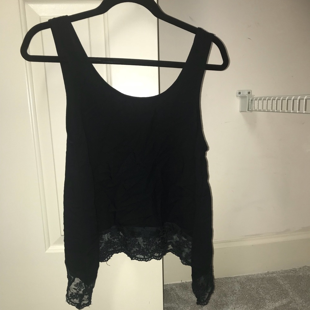 american eagle black lace trim tank top